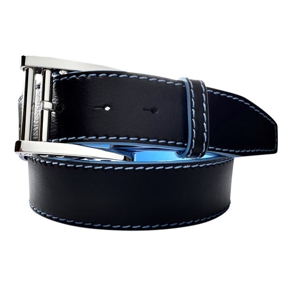 Ceinture Ninamarina Réversible - Signature Bleue - Cuir Veau Premium Accueil