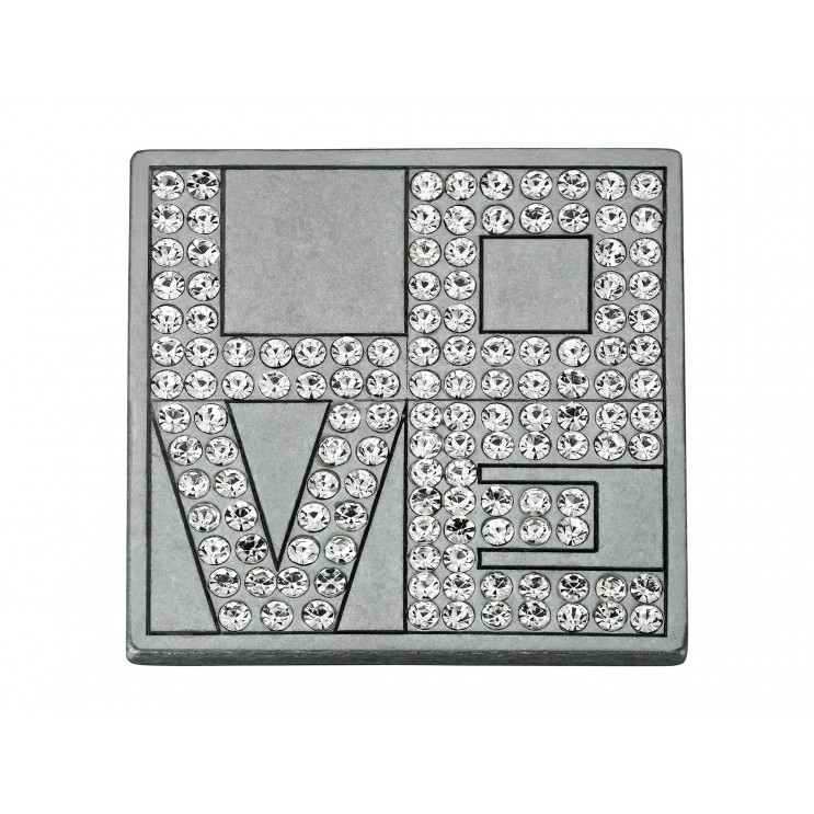 Boucle de ceinture "Love" carrée, aspect or blanc avec 45 Swarowski Cry Diamant