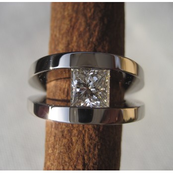 Solitaire or blanc - diamant taille princesse Solitaire