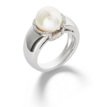 Bague en or blanc - perle fine d'Australie et diamants Bagues réalisées