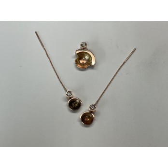 Boucle d'oreille et pendentif or rouge - diamants et perles fine de Tahiti Bijoux personnalisés