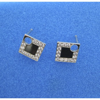 Boucles d'oreille Lune Carrée, or blanc - diamants Boucles d'oreille
