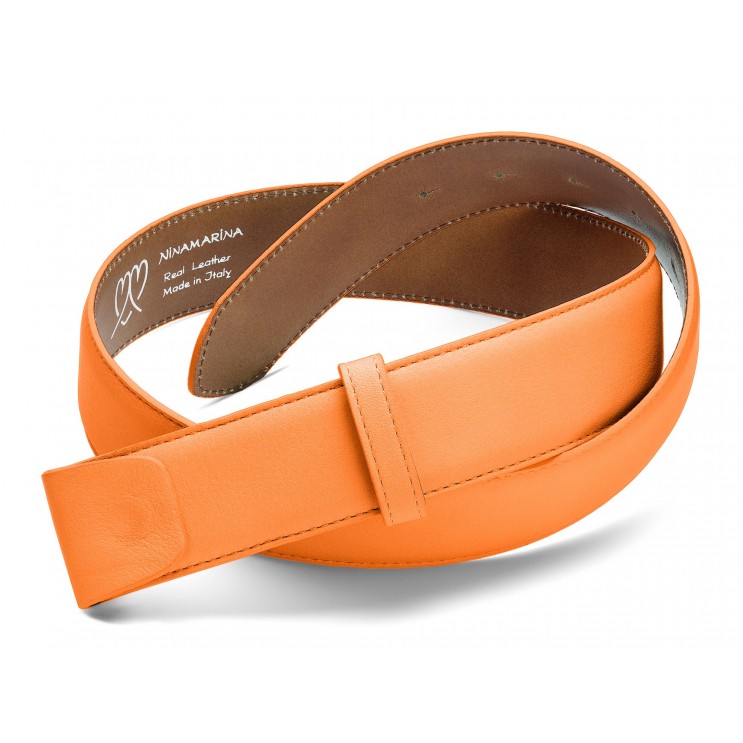ceintures cuir bombé avec couture orange mandarino