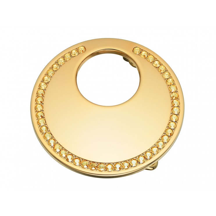 Boucle de ceinture Lune ronde, aspect or jaune avec Swarovski Cry diamant