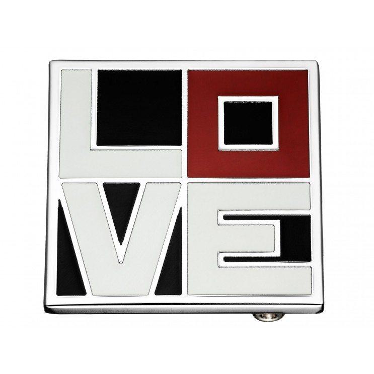 Boucle de ceinture "Love" carrée, aspect or blanc avec émail tricolor