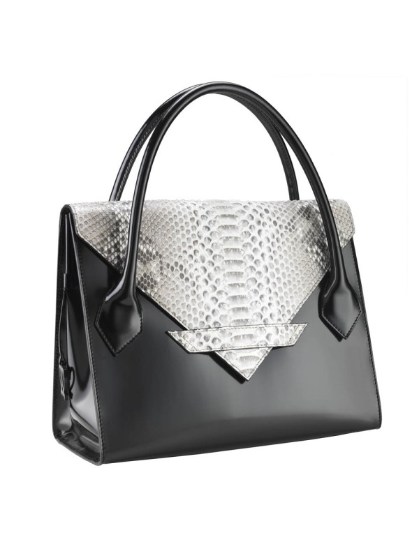 Sac à main C3 : Cuir noir et Python véritable Sacs C3