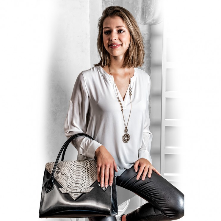 Sac à main C3 : Cuir noir et Python véritable Sacs C3