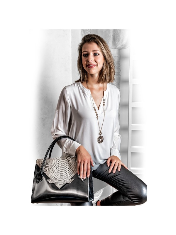 Sac à main C3 : Cuir noir et Python véritable Sacs C3