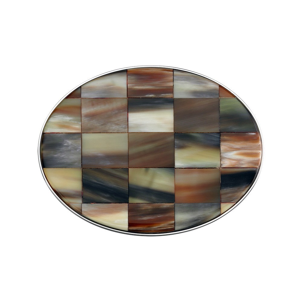 Boucle de Ceinture en Corne Damier Bi-Color Ovale 40mm Boucles de ceintures