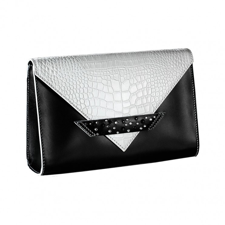 Pochette Enveloppe C6 en cuir et croco avec Swarovski