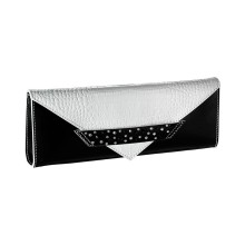 Pochette Enveloppe C6 Allongée Cuir Noir Blanc avec Swarovski Accueil