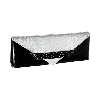 Pochette Enveloppe C6 Allongée Cuir Noir Blanc avec Swarovski Pochettes C6
