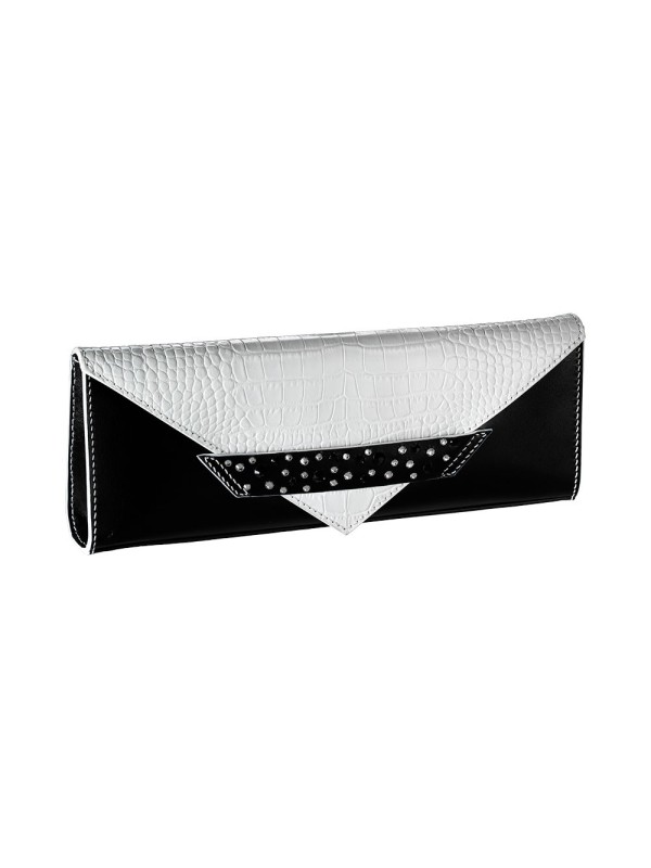 Pochette Enveloppe C6 "allongée" en cuir noir et blanc avec Swarovski Pochettes C6
