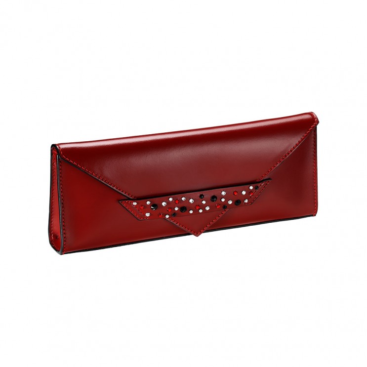 Pochette Enveloppe C6 "allongée" en cuir rouge avec Swarovski