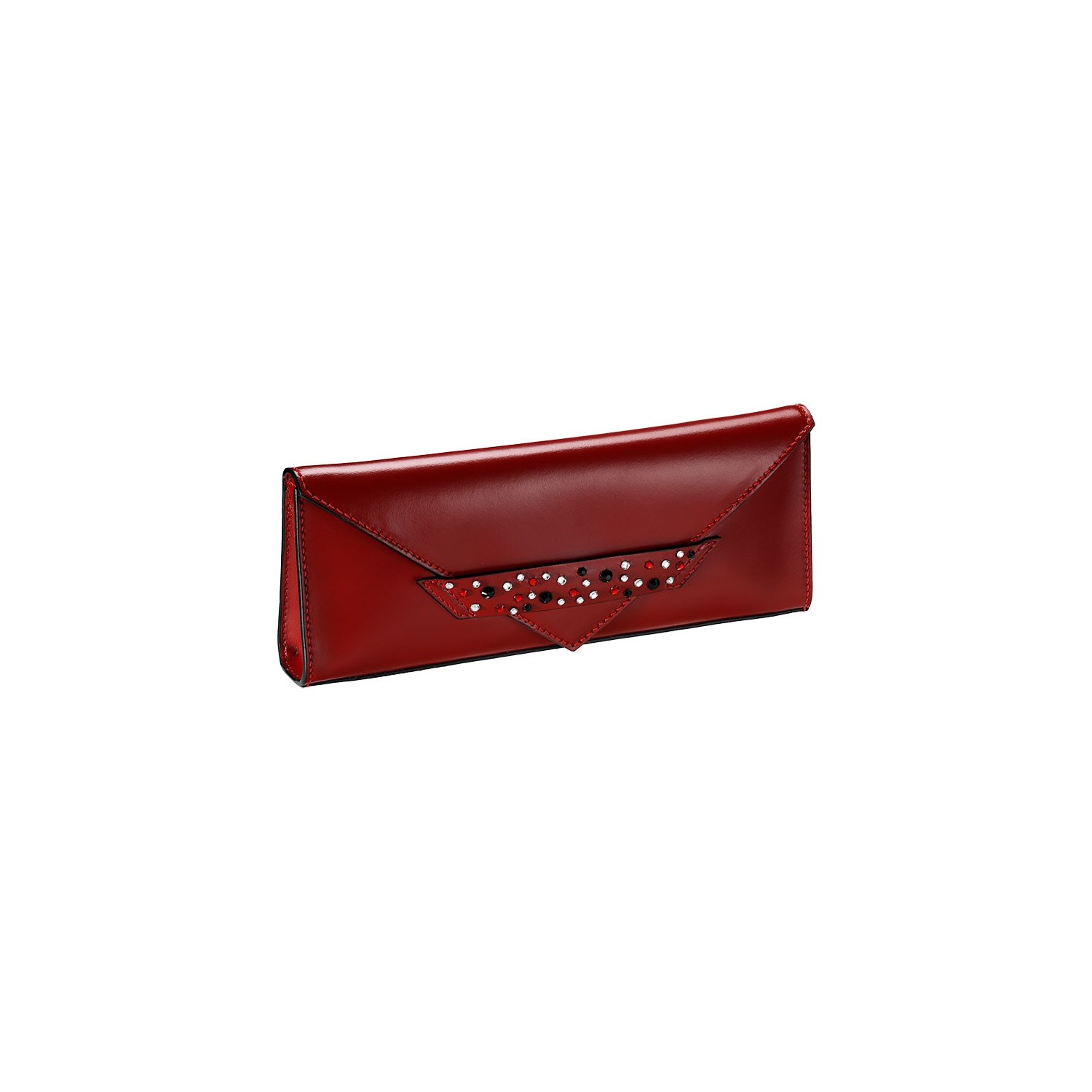 Pochette Enveloppe C6 Cuir Rouge Swarovski - Collection Allongée Accueil