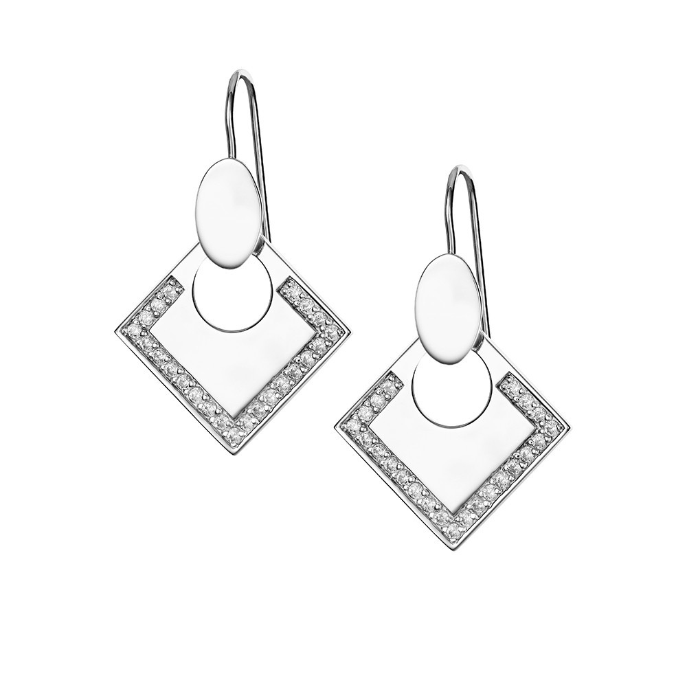 Boucles d'Oreilles Lune Carrée GM Zirconium - Argent 925 - Marina Magnin Boucles d'oreilles