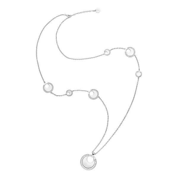 Sautoir Lune Ronde Argent 925 Or Blanc/Jaune Zirconium 95cm Sautoirs