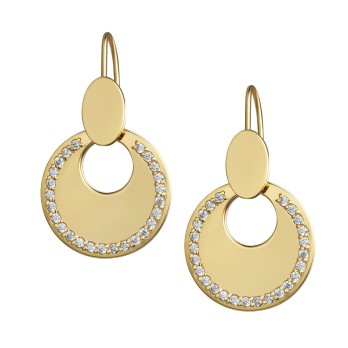 Boucles d'Oreilles Lune Ronde GM Argent 925 Or Blanc/Jaune 26 Zirconiums Accueil