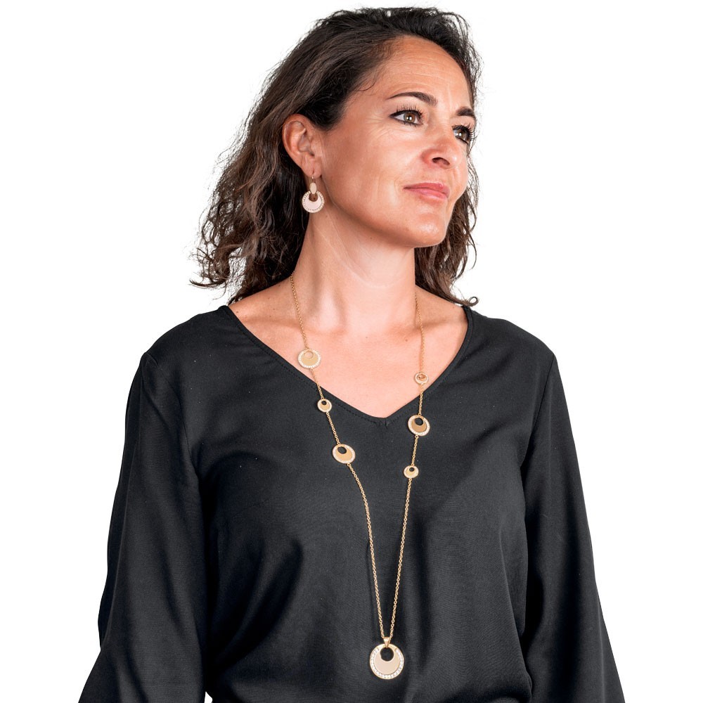 Boucles d'Oreilles Lune Ronde GM Argent 925 Or Blanc/Jaune 26 Zirconiums Boucles d'oreilles