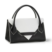 Sac à Main C5 Cuir Bi-Color Noir Coutures Blanches Accueil