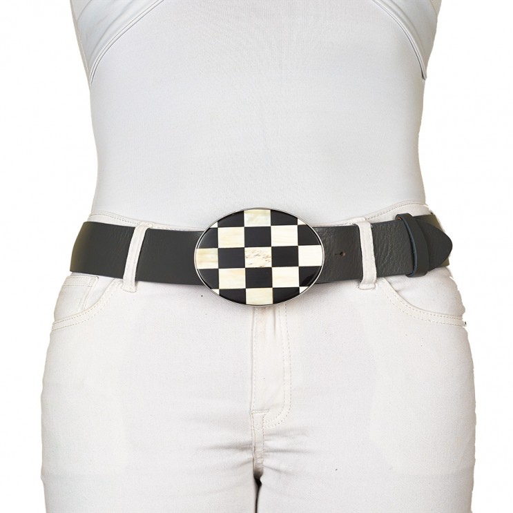 Boucle de ceinture en corne Damier bi-color Boucles de ceintures