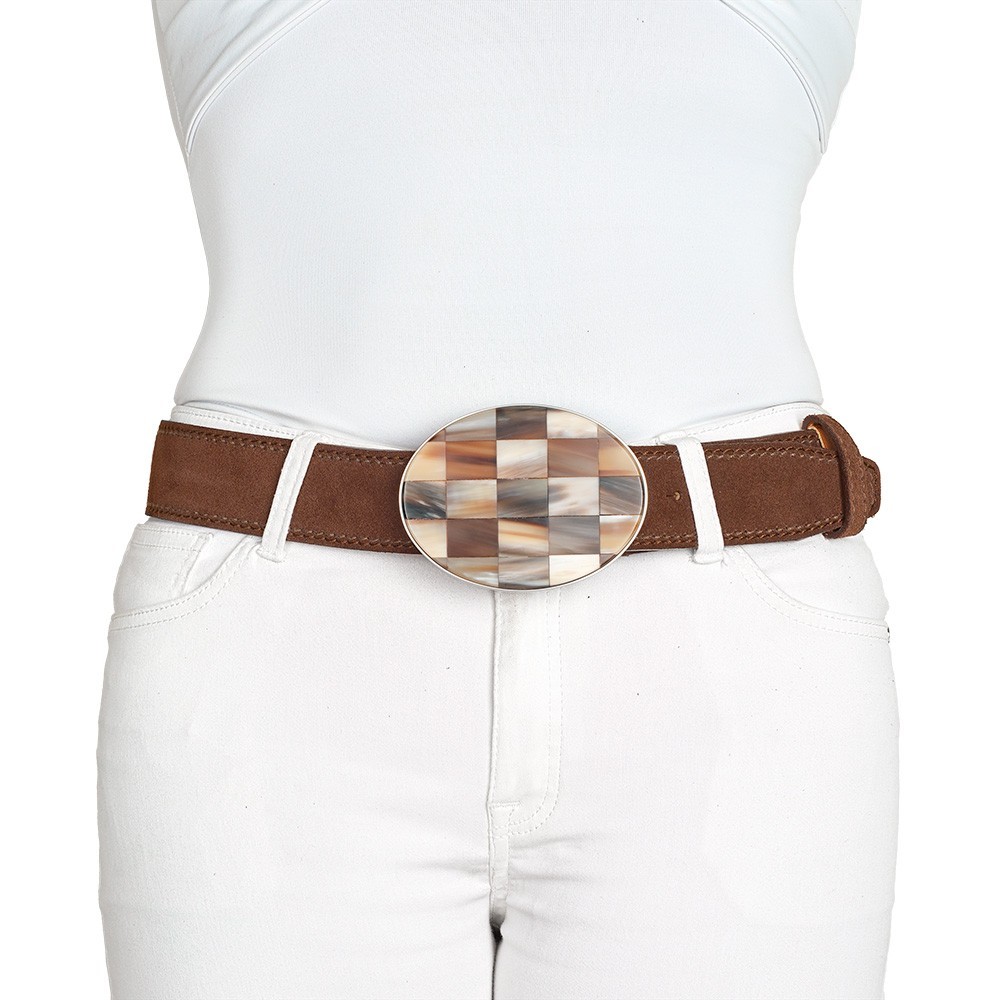 Boucle de Ceinture en Corne Damier Bi-Color Ovale 40mm Boucles de ceintures